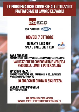 locandina convegno organizzato da eco in occasione del GIS tenuto da Massimo Rizzati e Sara Anastasi di INAIL